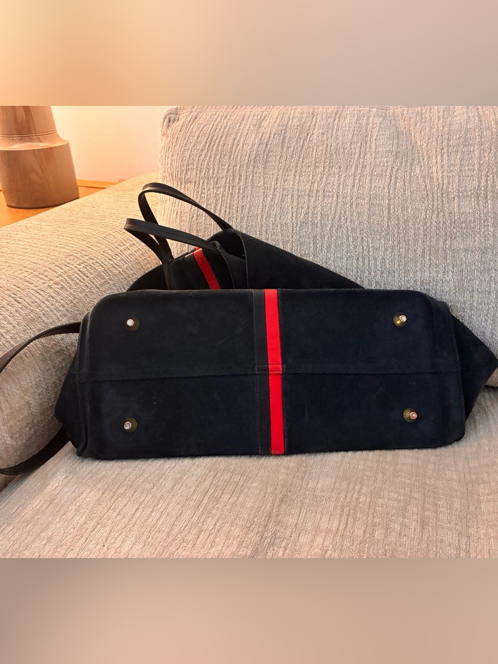 Clare V. Simple Tote in Marine Suede with Stripes - Picture 2 of 8